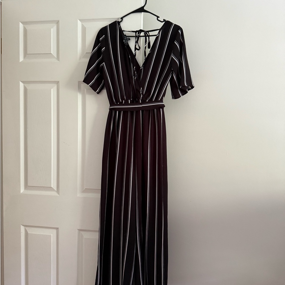 Elegant Black and White Striped Dress